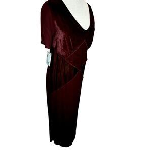 Nooshin Femme Bordeaux Velvet Patchwork Midi Dress – Size M – Artsy Boho Luxe